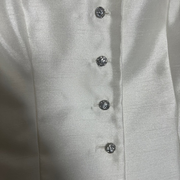 Jackie John White Satin Blazer Bow Detail Rhinestone Buttons Classy - Picture 6 of 10